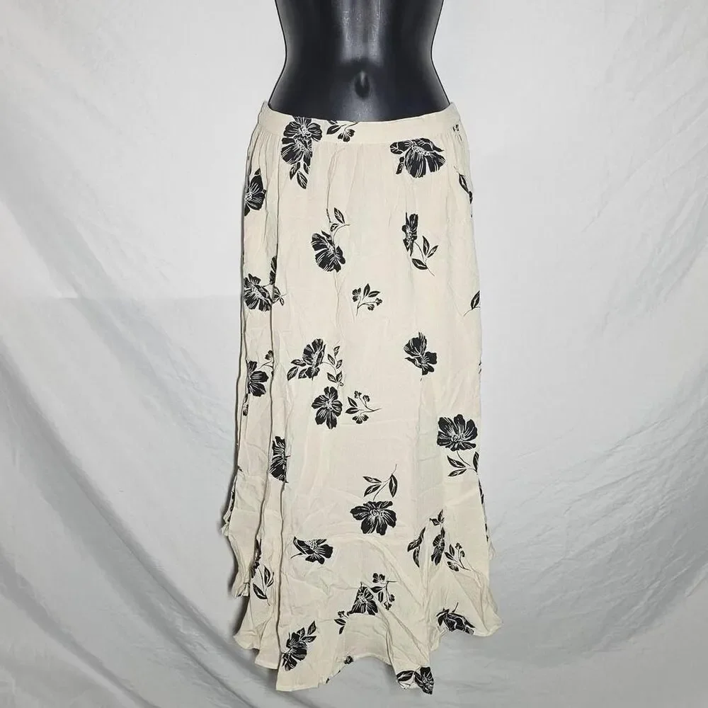 whimsical boho fairy cream patterned a-line midi skirt